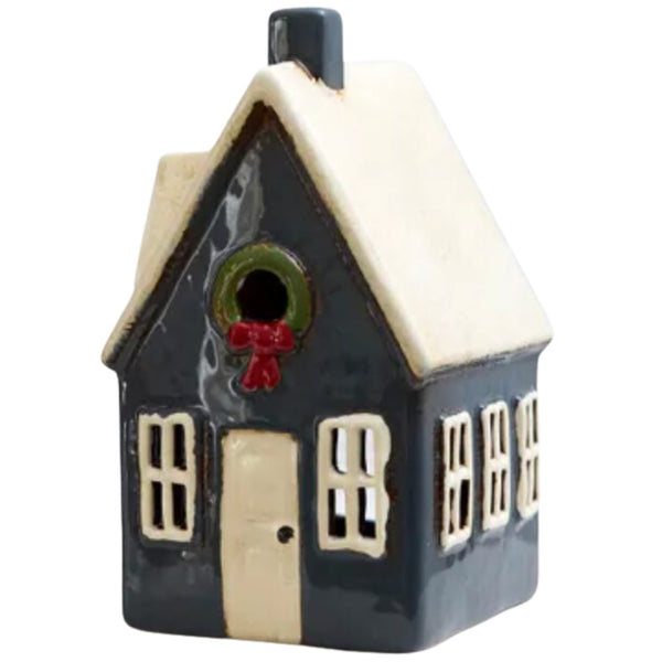 Tea Light Cottage - Navy/Wreath