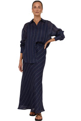 Mae Stripe Ramie Skirt - Navy