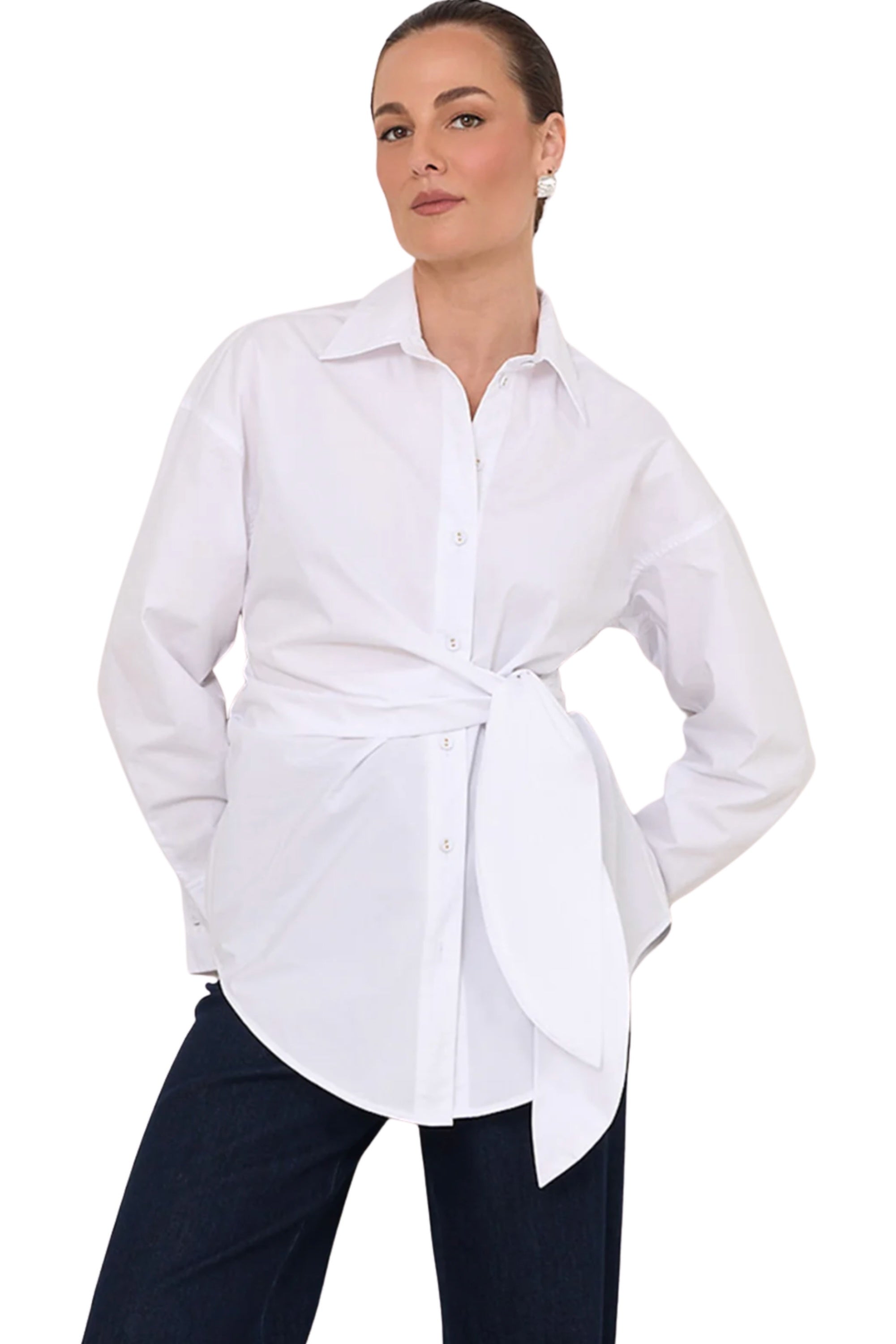 Mina Tie Waist Shirt - White