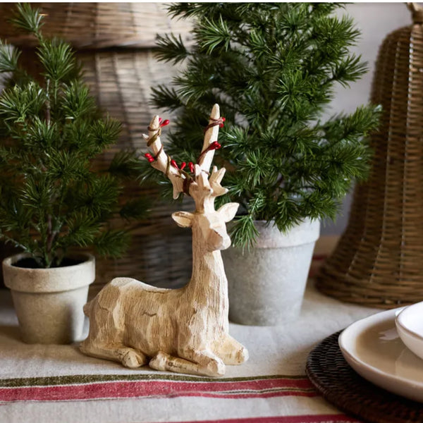 Scandi Deer w/ Red Beads Lying
