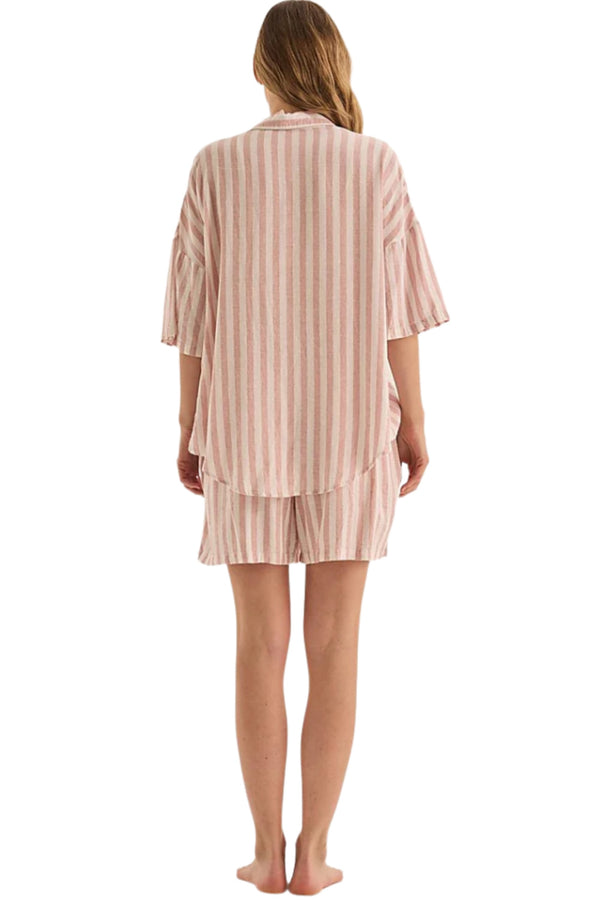 Evie Linen Stripe Short Set - Pink