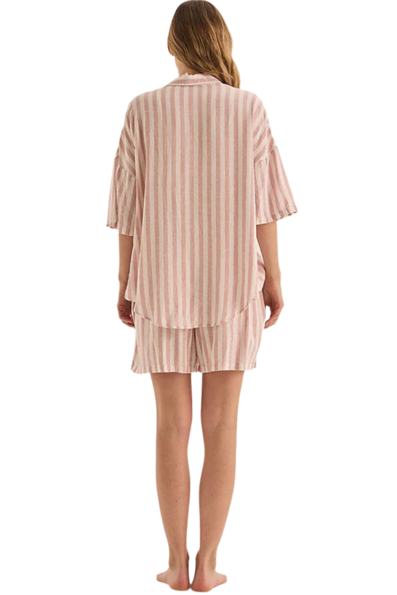 Evie Linen Stripe Short Set - Pink