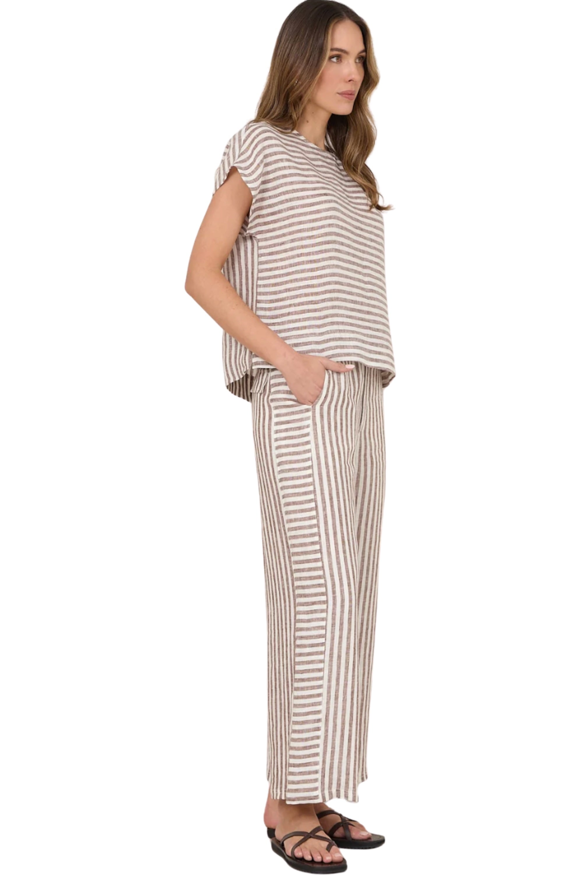 Gabriella Stripe Pant - Choc/White