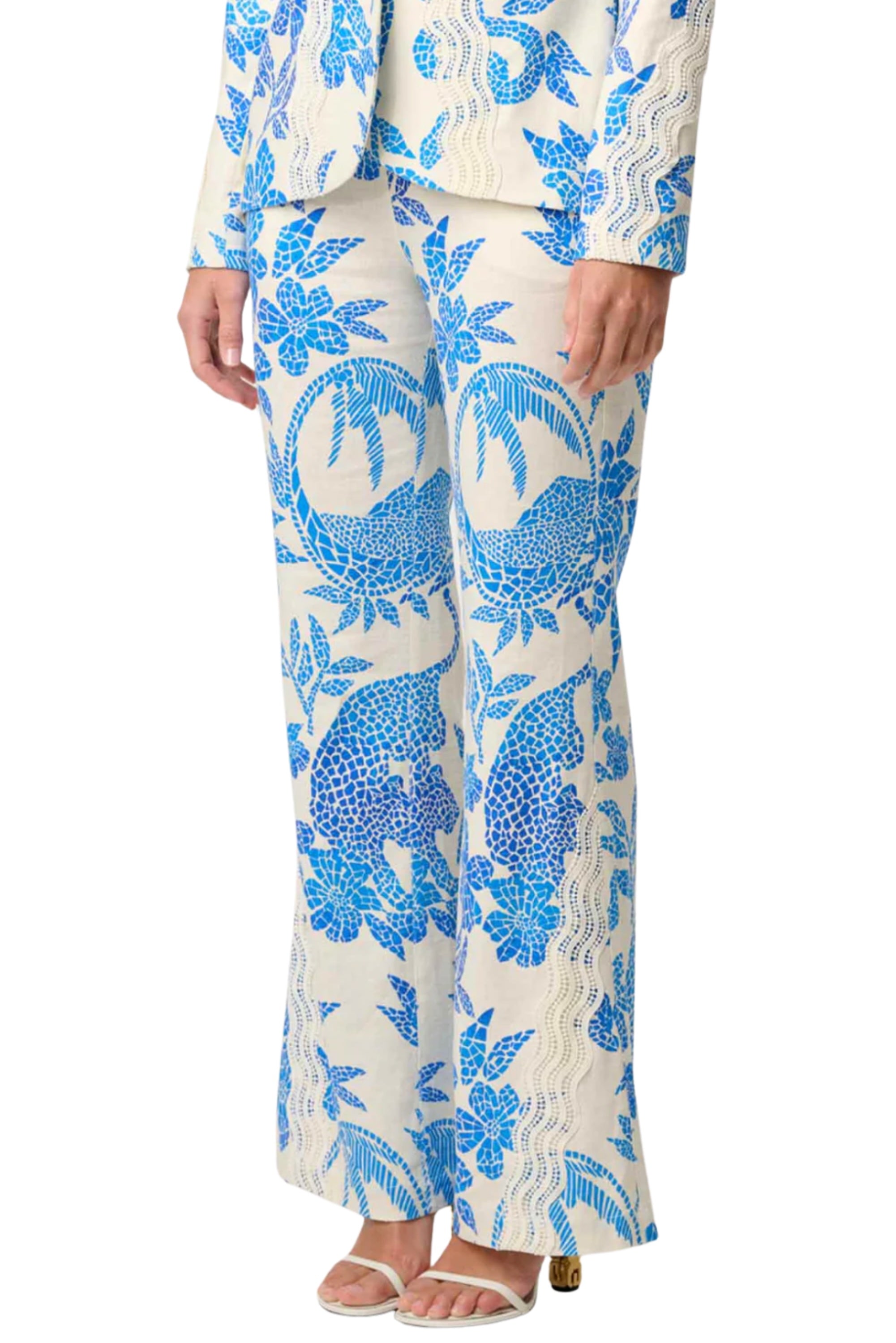Leandro Lace Trim Pant - Azure Mosaic