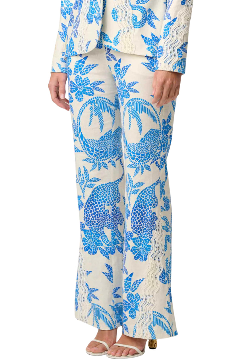 Leandro Lace Trim Pant - Azure Mosaic