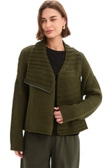 Zip Collar Cardi - Khaki