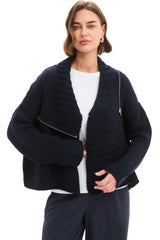 Zip Collar Cardi - Navy