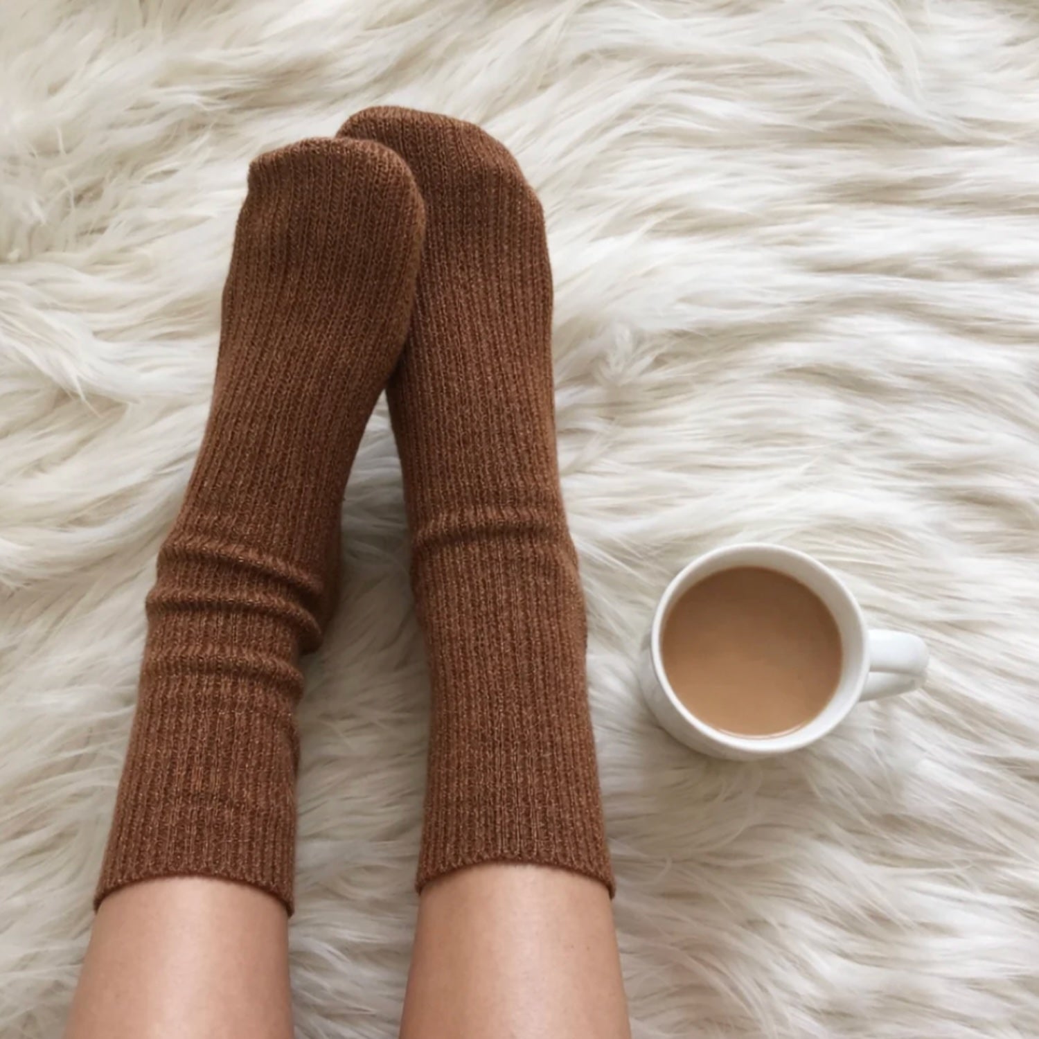 Glitter Lurex Socks - Camel/Brown