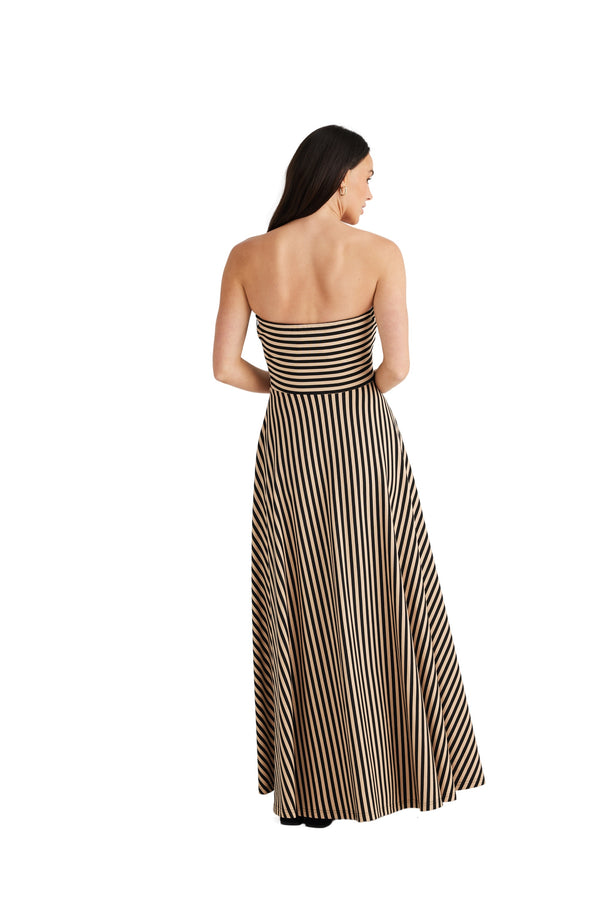 Thandie Dress - Tan w Black Stripe