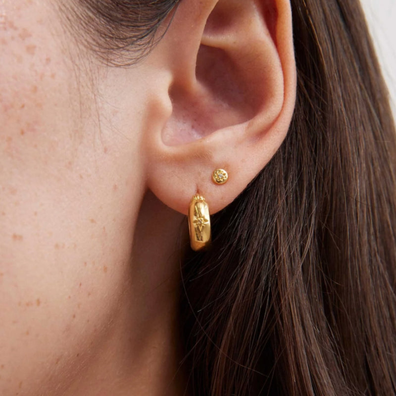 Guiding Star Etched Hoops (18K Gold Plated)