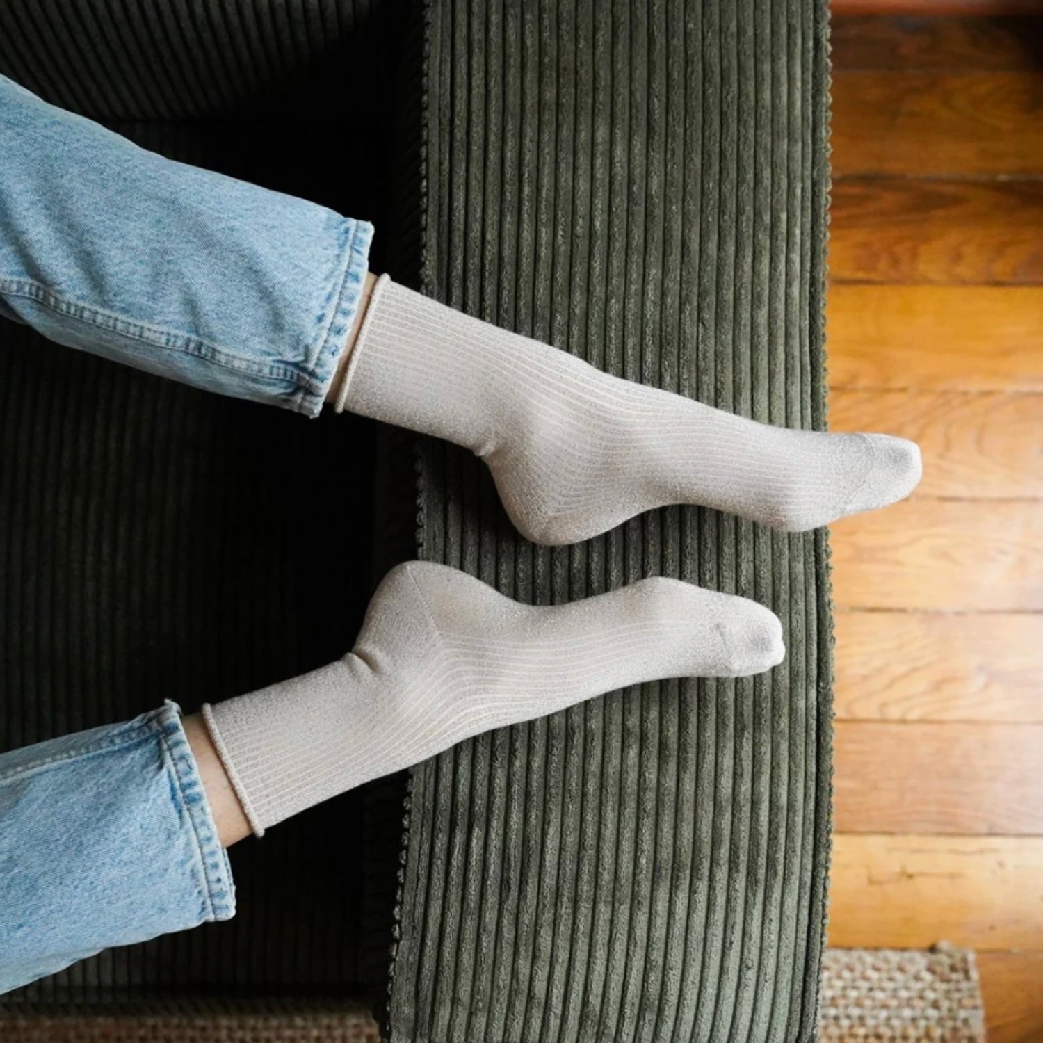 Glitter Lurex Socks - Beige