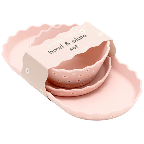 Silicone Bowl/Plate Set - Pink Daisy
