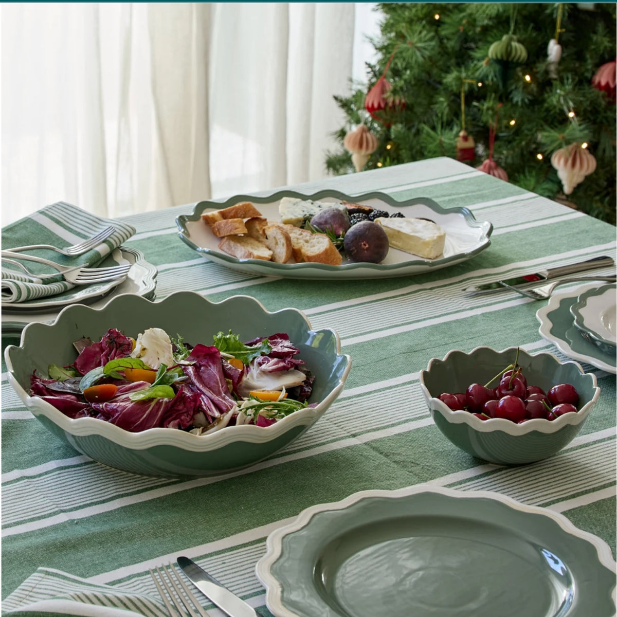 Avery Stripe Tablecloth 150x350cm - Green