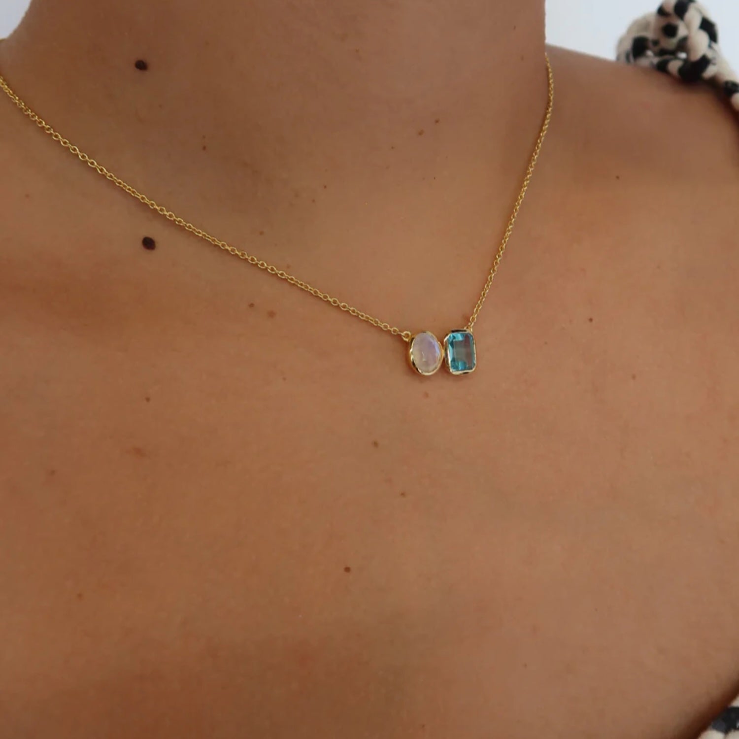 Skylar Necklace - Moonstone/Blue Topez