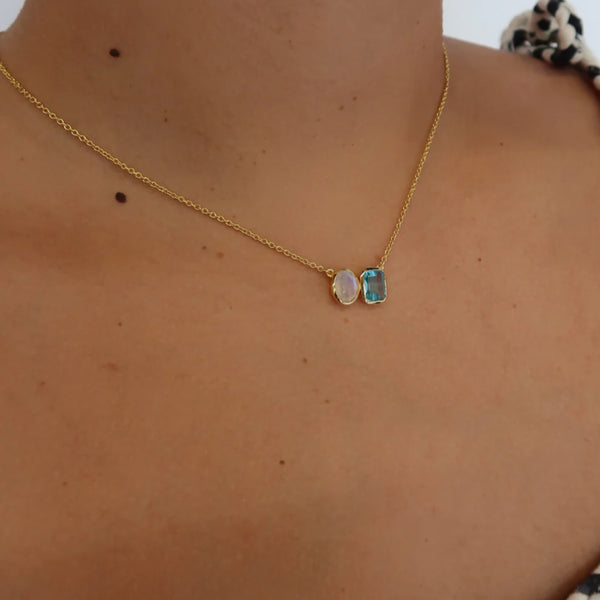 Skylar Necklace - Moonstone/Blue Topez