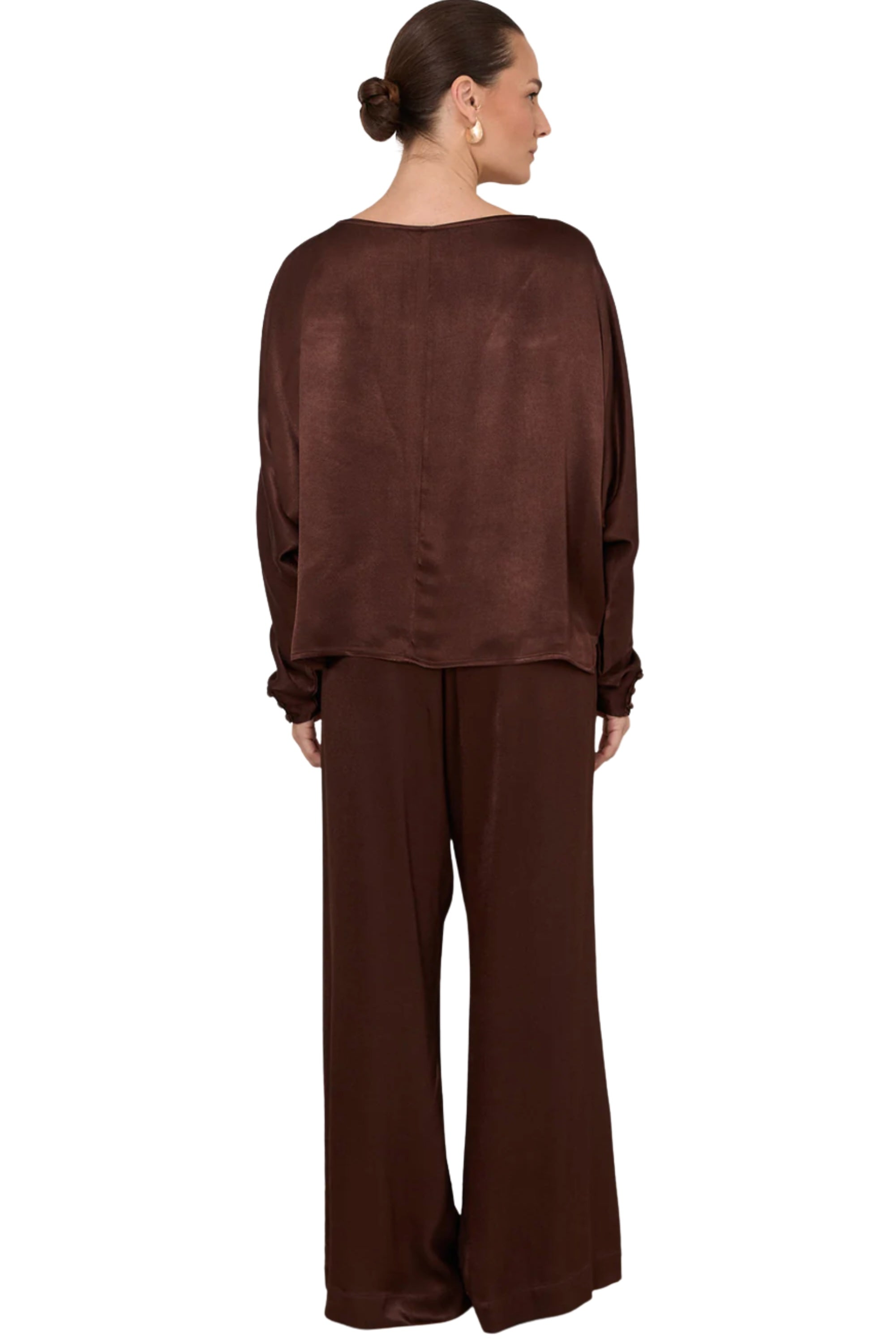 Meeka Satin Top - Chocolate