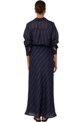 Mae Stripe Ramie Skirt - Navy