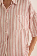 Evie Linen Stripe Short Set - Pink