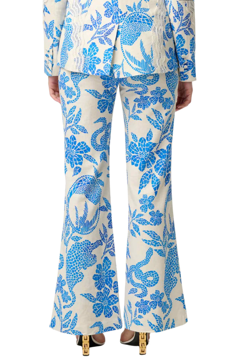 Leandro Lace Trim Pant - Azure Mosaic