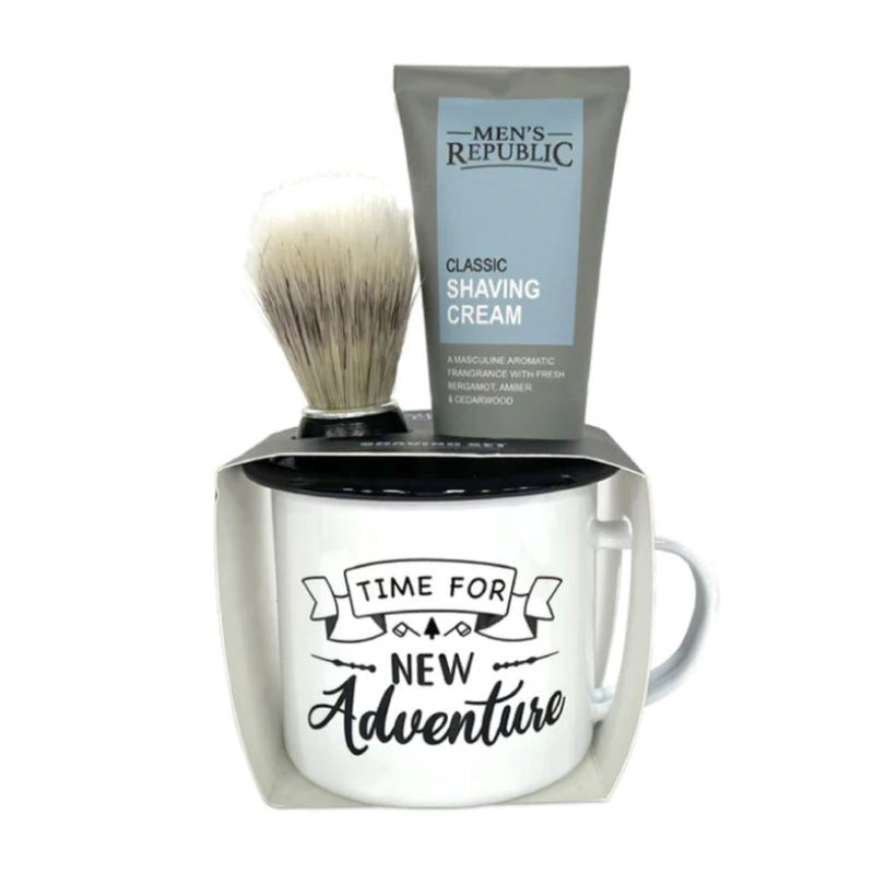 Mug with shaving cream and brush