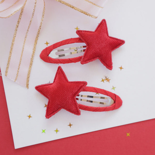 Crimson Velvet Star Hair Clips